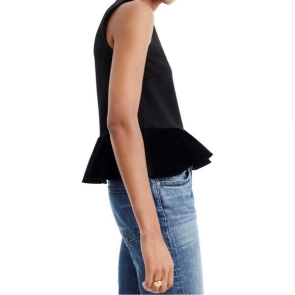 NWT J Crew Velvet Peplum Black Top - Picture 2 of 6